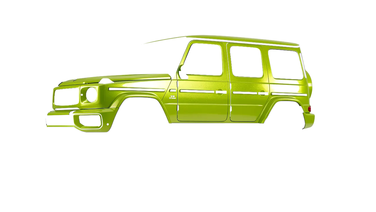 Mercedes-Benz G Class AMG 2025 wrapped in Dynamic Lime Gloss (KPMF K75454), front three-quarter view