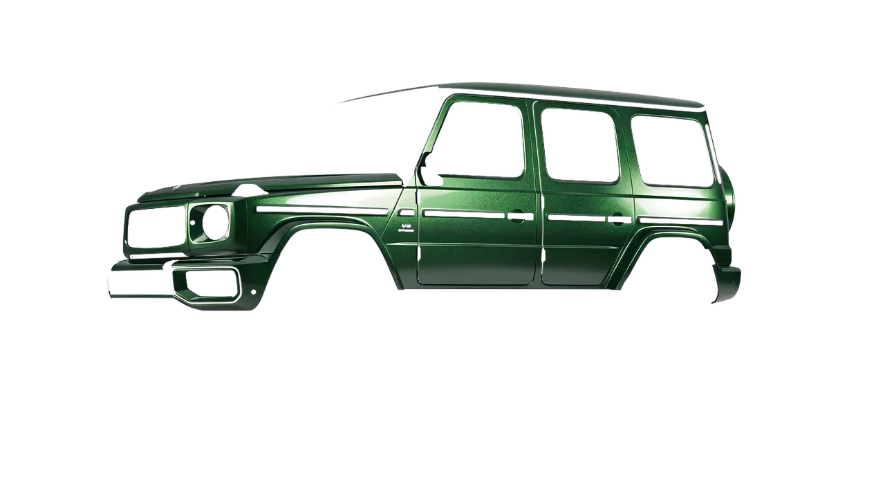 Mercedes-Benz G Class AMG 2025 wrapped in Fir Green Gloss (ORACAL 970RA-677G), front three-quarter view