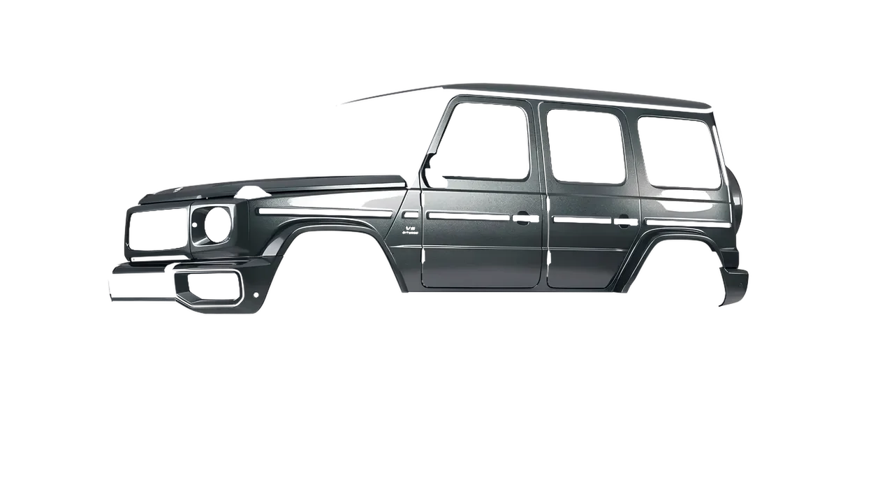 Mercedes-Benz G Class AMG 2025 wrapped in Graphite Gloss (ORACAL 970RA-932G), front three-quarter view