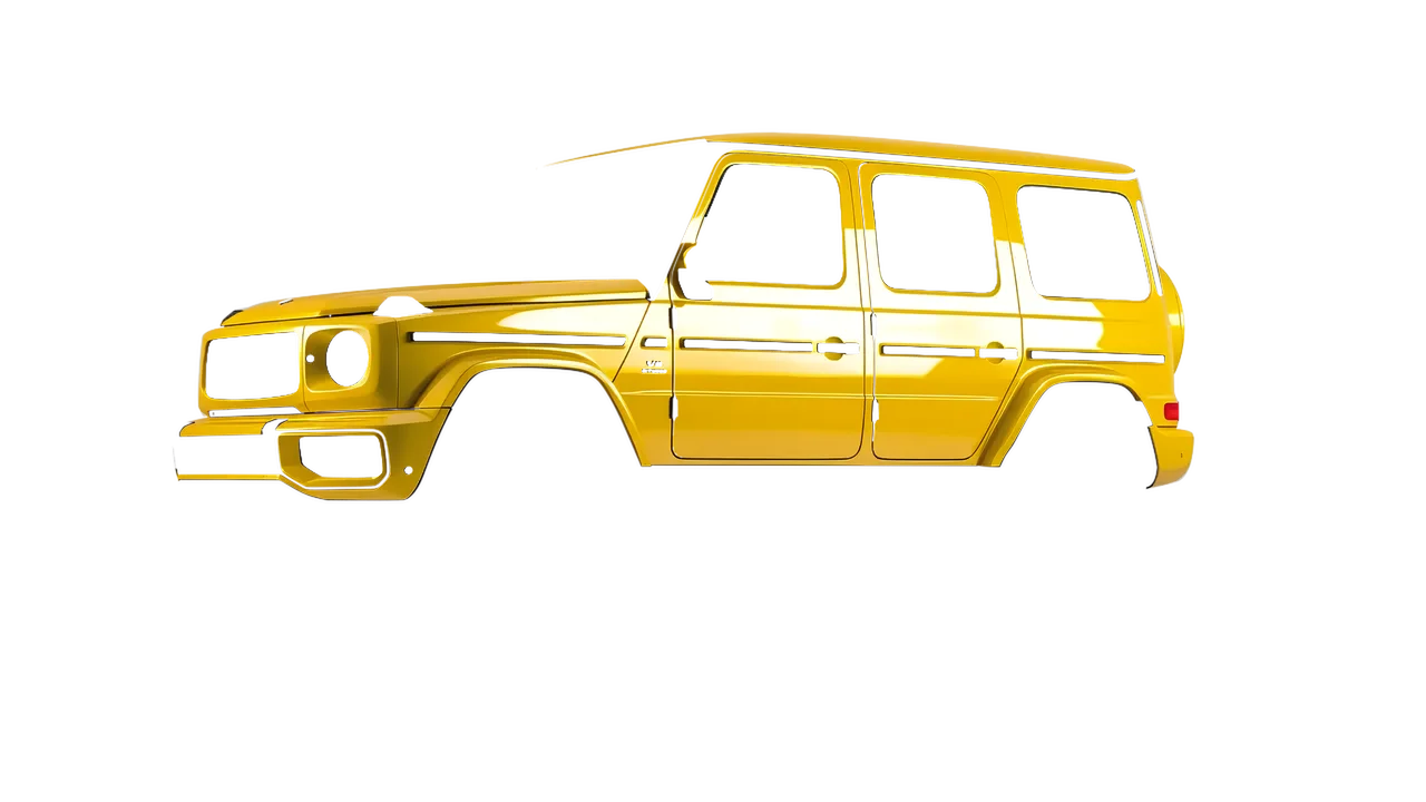 Mercedes-Benz G Class AMG 2025 wrapped in Post Office Yellow Gloss (ORACAL 970RA-208G), front three-quarter view
