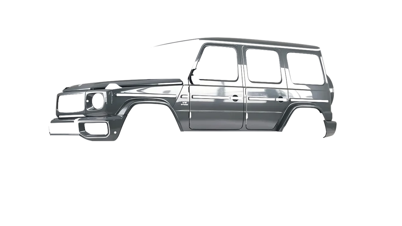 Mercedes-Benz G Class AMG 2025 wrapped in Simple Grey Gloss (ORACAL 970RA-730G), front three-quarter view