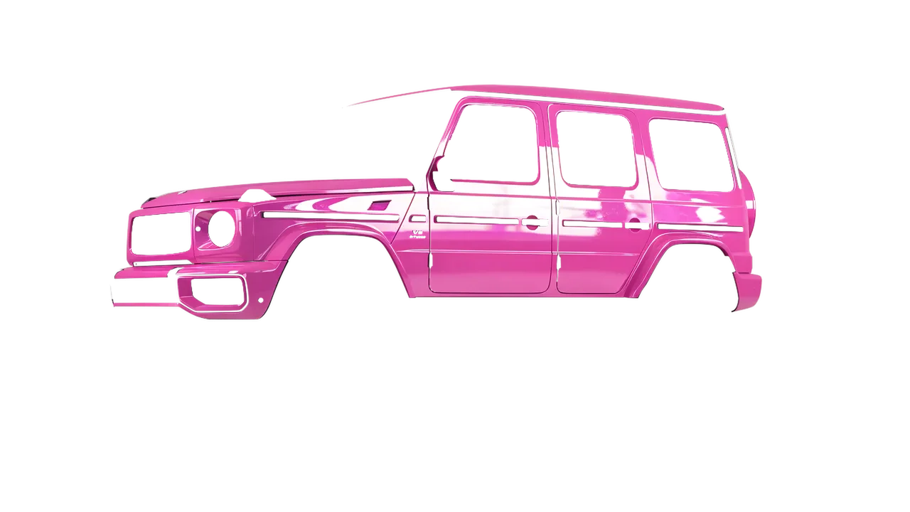 Mercedes-Benz G Class AMG 2025 wrapped in Soft Pink Gloss (ORACAL 970RA-045G), front three-quarter view