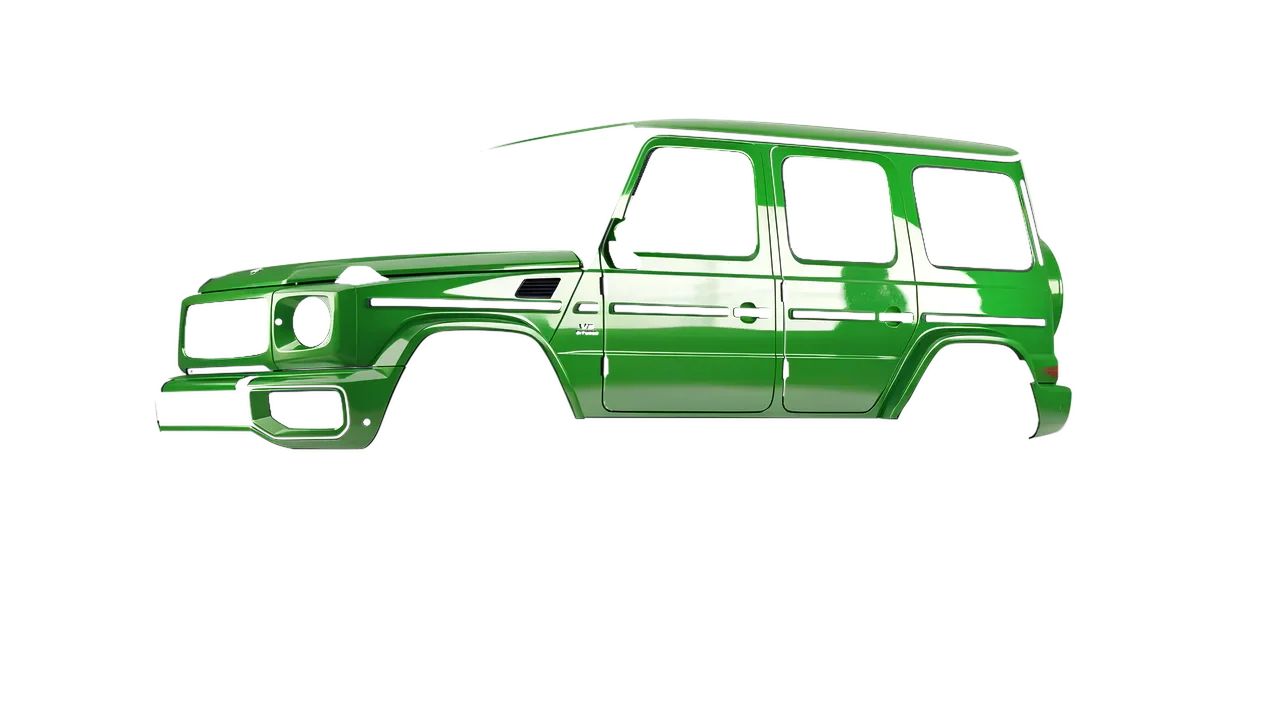 Mercedes-Benz G Class AMG 2025 wrapped in Tree Green Gloss (ORACAL 970RA-486G), front three-quarter view
