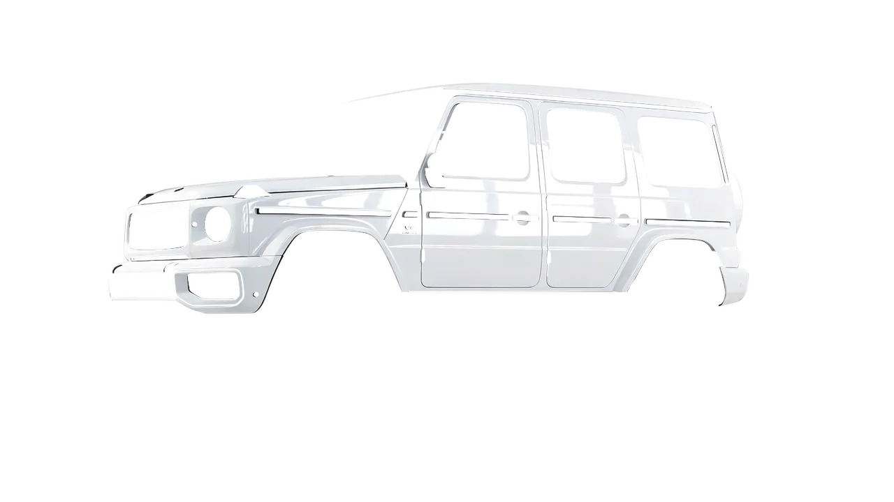 Mercedes-Benz G Class AMG 2025 wrapped in White Gloss (ORACAL 970RA-010G), front three-quarter view