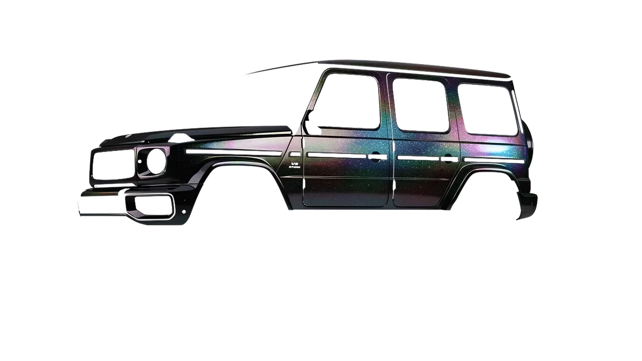 Mercedes-Benz G Class AMG 2025 wrapped in High Gloss Flip Black Psychedelic (3M HGP221), front three-quarter view