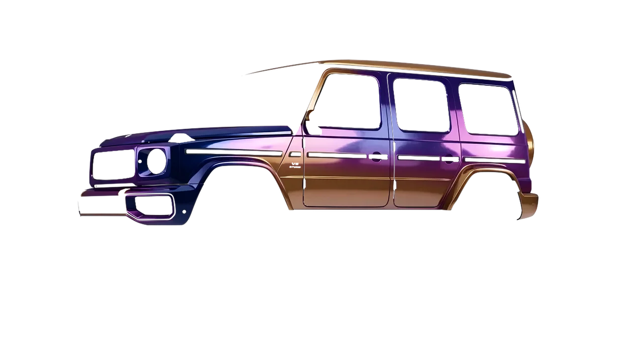 Mercedes-Benz G Class AMG 2025 wrapped in High Gloss Flip Deep Space (3M HGP278), front three-quarter view
