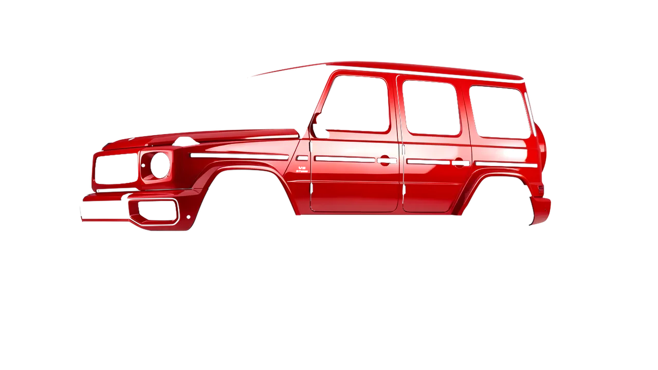 Mercedes-Benz G Class AMG 2025 wrapped in High Gloss Hot Rod Red (3M HG13), front three-quarter view