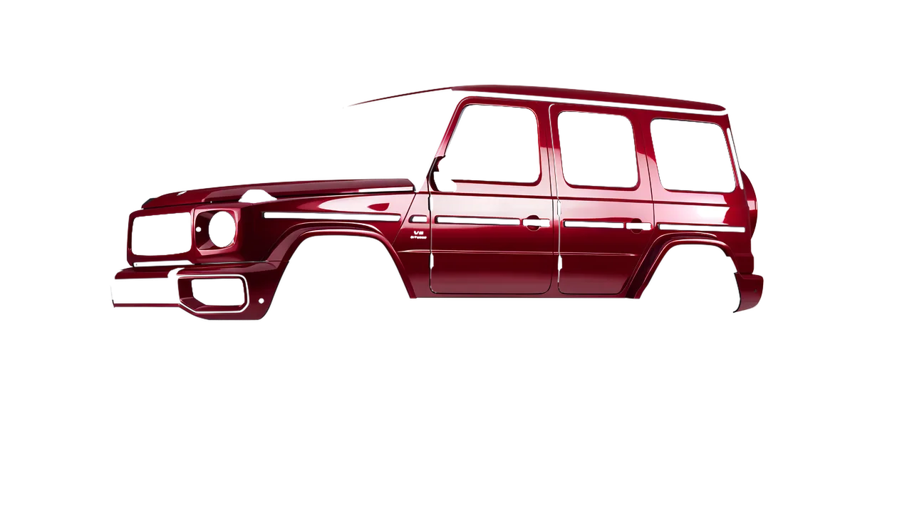 Mercedes-Benz G Class AMG 2025 wrapped in High Gloss Ruby Rosso (3M HG73), front three-quarter view