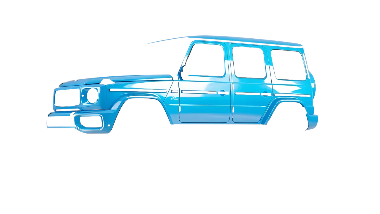 Mercedes-Benz G Class AMG 2025 wrapped in High Gloss Sky Blue (3M HG77), front three-quarter view