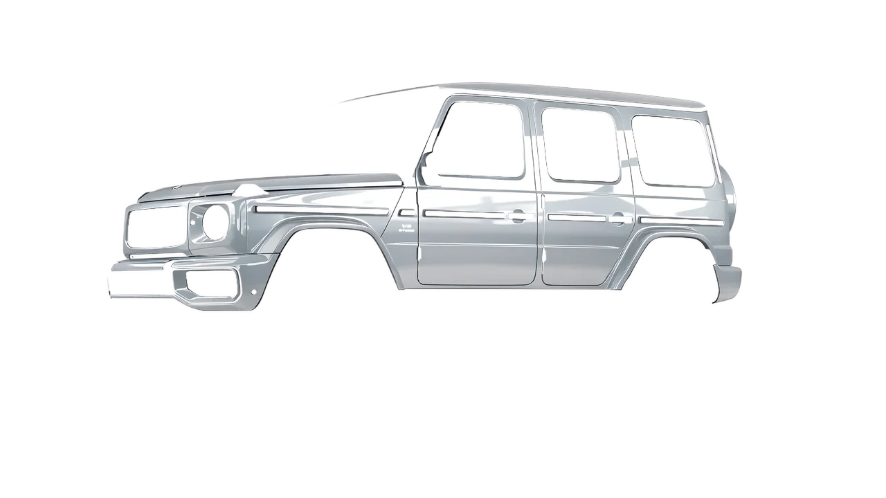 Mercedes-Benz G Class AMG 2025 wrapped in High Gloss Storm Gray (3M HG31), front three-quarter view