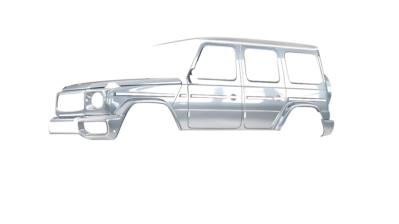 Mercedes-Benz G Class AMG 2025 wrapped in High Gloss White Aluminum (3M HG120), front three-quarter view