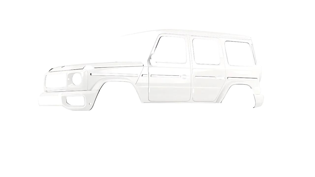 Mercedes-Benz G Class AMG 2025 wrapped in High Gloss White (3M HG10), front three-quarter view
