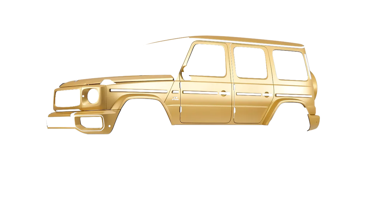 Mercedes-Benz G Class AMG 2025 wrapped in Divine Gold Matt (ORACAL 970RA-995M), front three-quarter view
