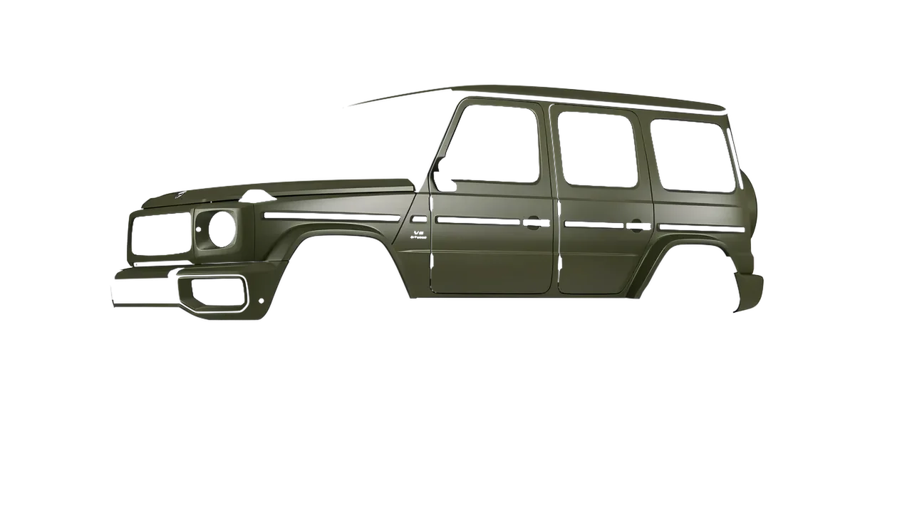 Mercedes-Benz G Class AMG 2025 wrapped in Nato Olive Matt (ORACAL 970RA-285M), front three-quarter view