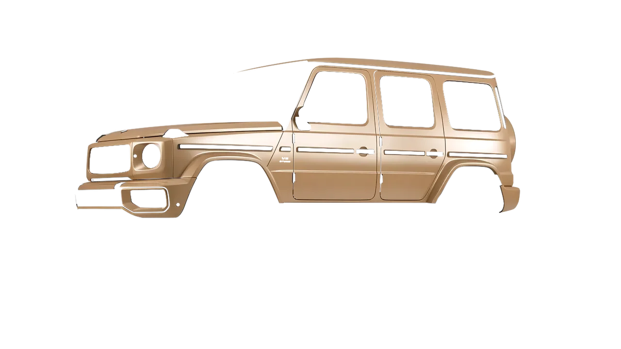 Mercedes-Benz G Class AMG 2025 wrapped in Satin Sandstone (3M S49), front three-quarter view