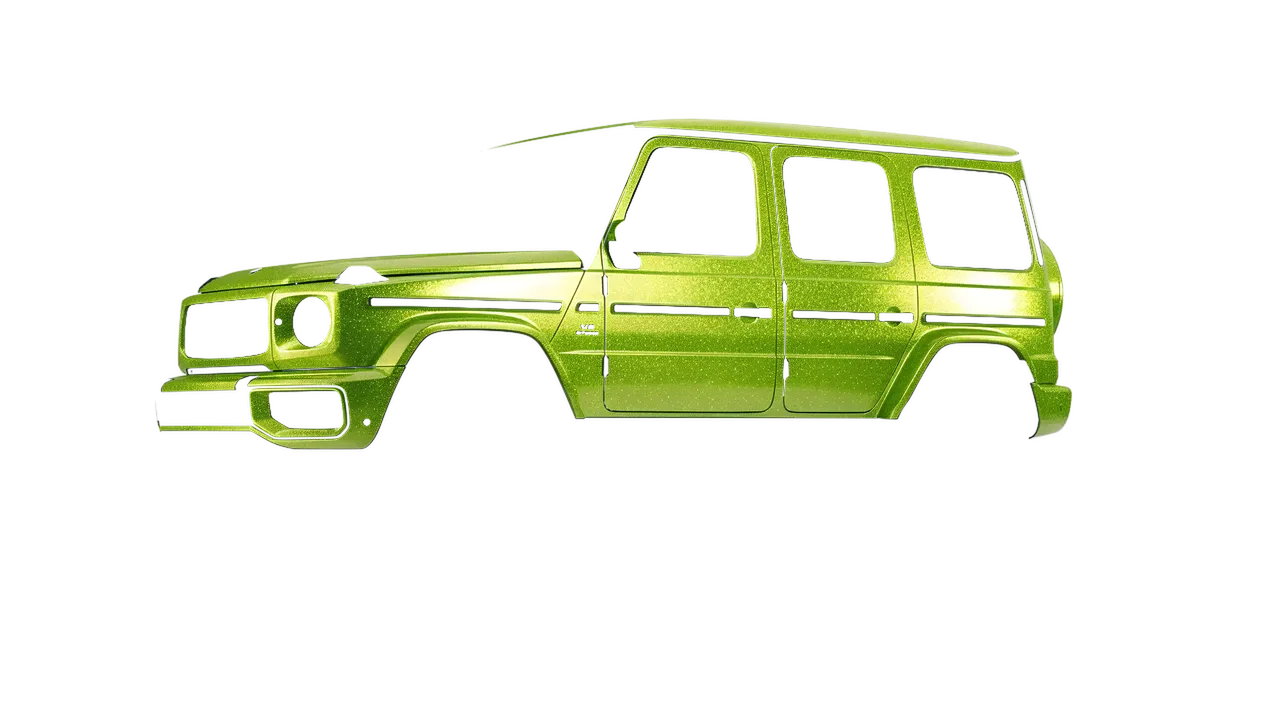 Mercedes-Benz G Class AMG 2025 wrapped in Citrus Fury Gloss (ORACAL 970RA-183G), front three-quarter view