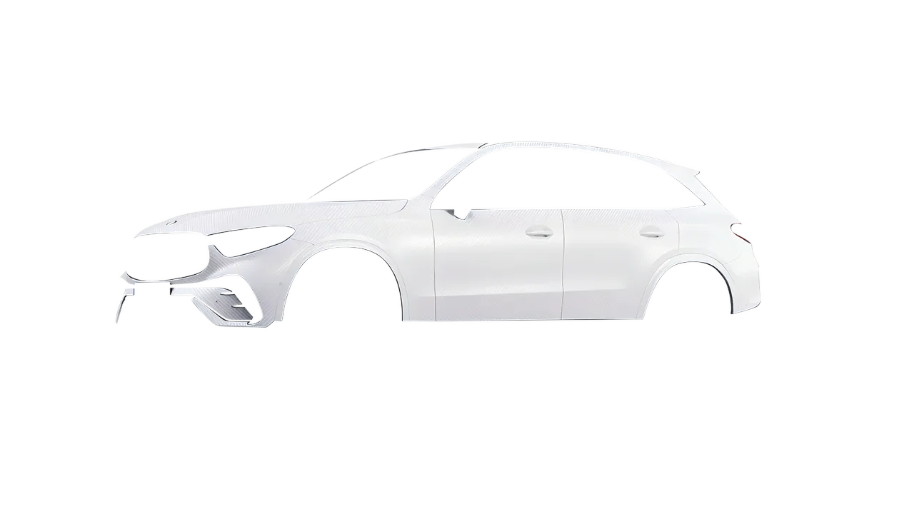 Mercedes-Benz GLC AMG Line 2023 wrapped in Carbon Fiber White (Avery Dennison SW900-115-X), front three-quarter view