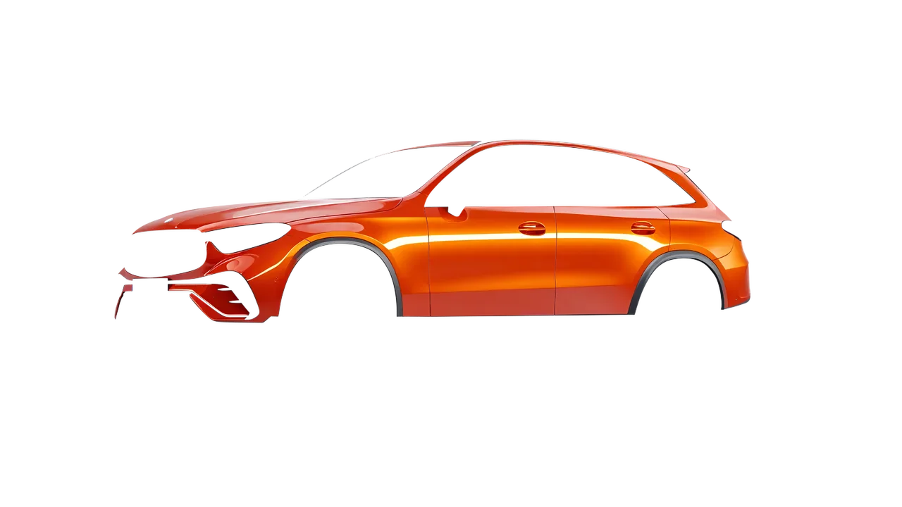 Mercedes-Benz GLC AMG Line 2023 wrapped in Fiery Orange (3M G364), front three-quarter view