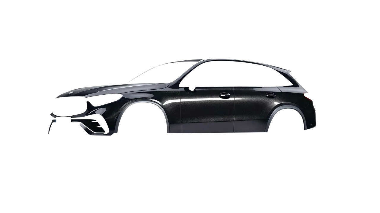 Mercedes-Benz GLC AMG Line 2023 wrapped in Mystery Black (Avery Dennison SW900-184-M), front three-quarter view