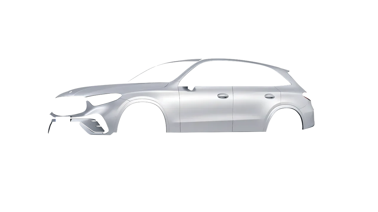 Mercedes-Benz GLC AMG Line 2023 wrapped in Matte Silver (3M M21), front three-quarter view