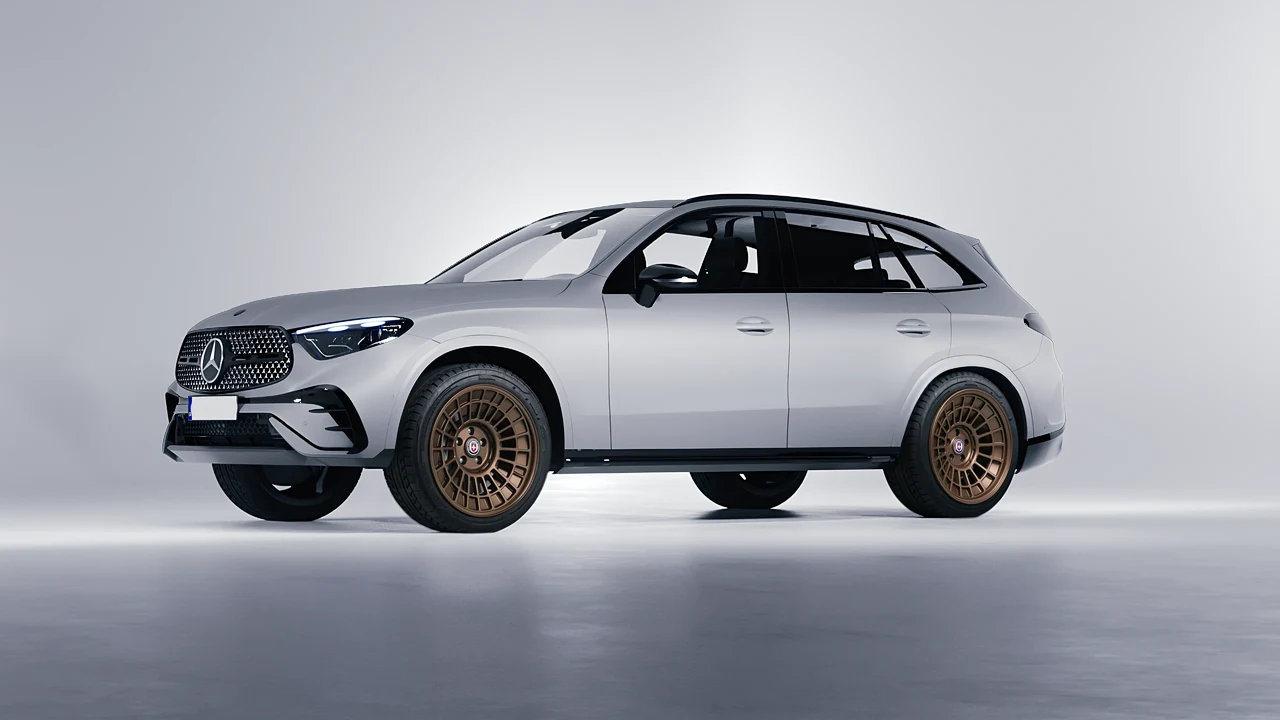 Mercedes-Benz GLC AMG Line 2023 on HRE Performance Wheels 515-GTM forged wheels, front three-quarter view