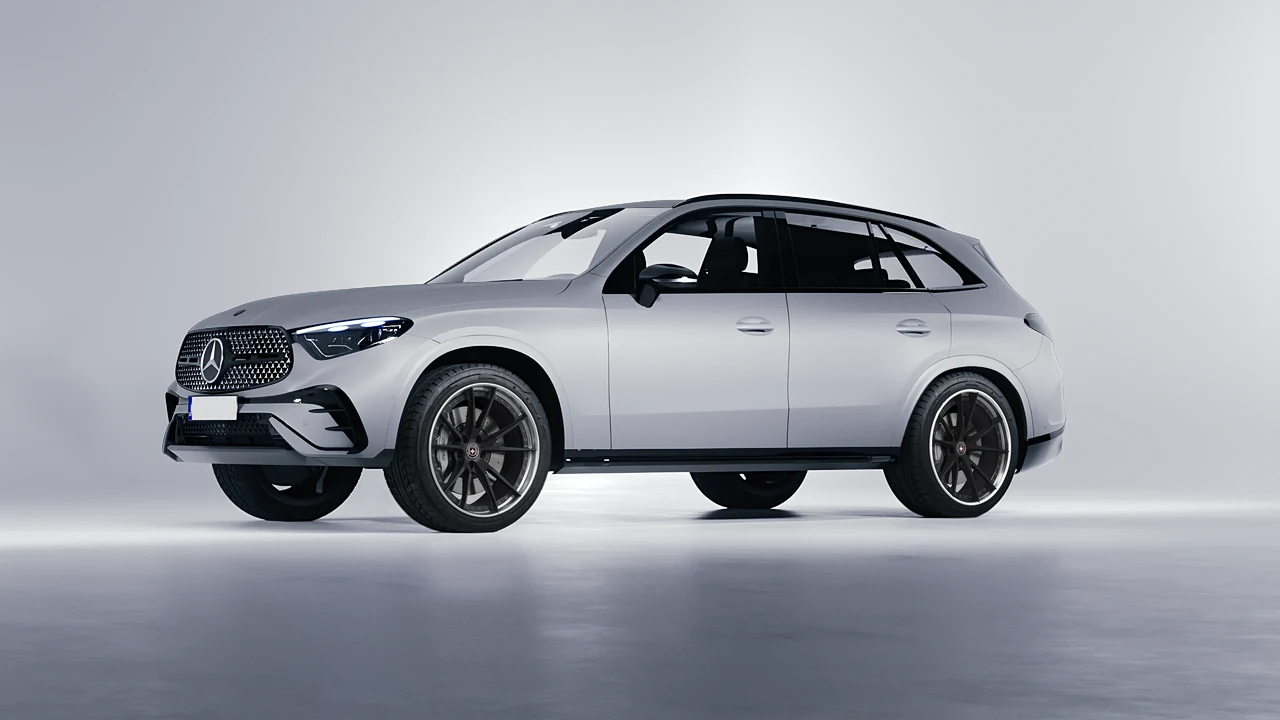 Mercedes-Benz GLC AMG Line 2023 on HRE Performance Wheels S104 forged wheels, front three-quarter view