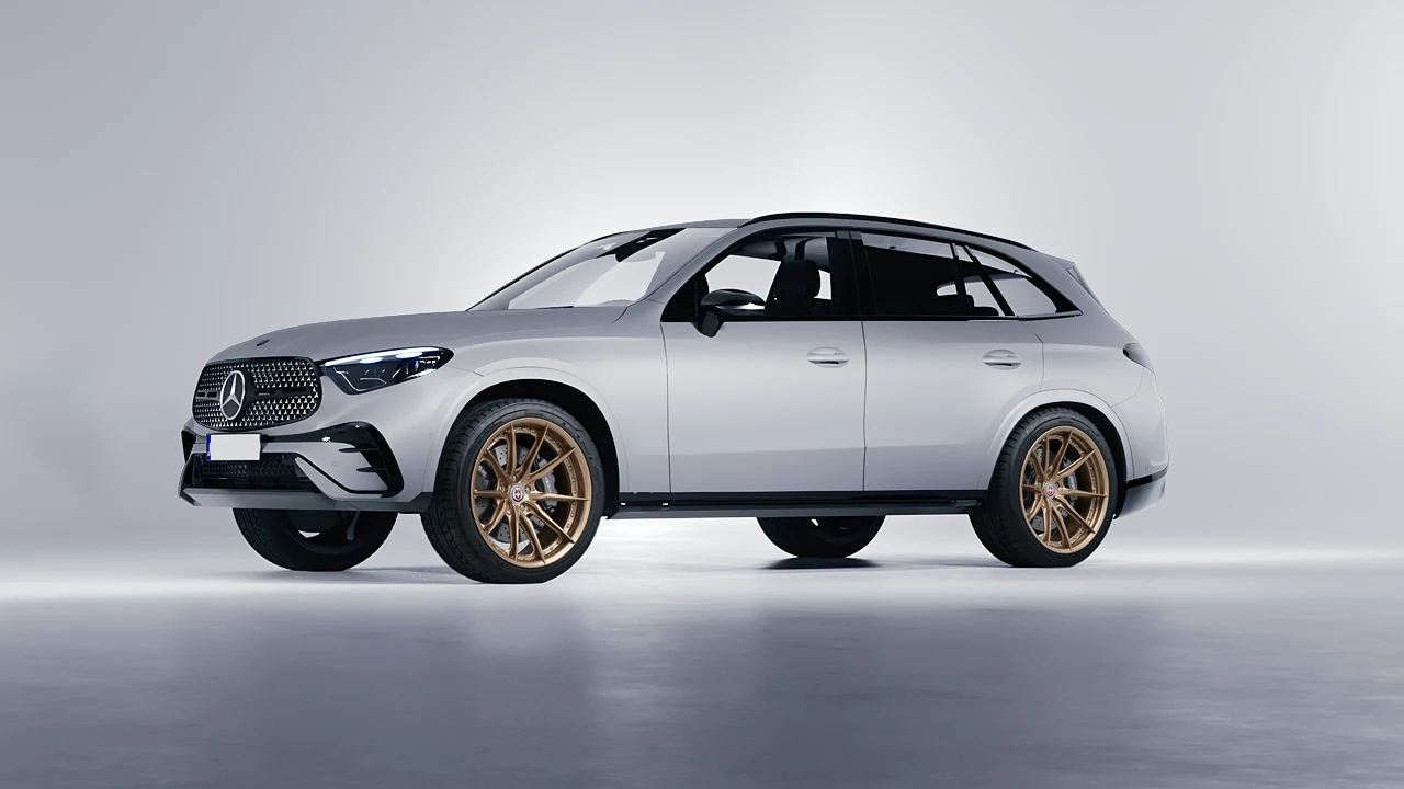 Mercedes-Benz GLC AMG Line 2023 on HRE Performance Wheels S104SC forged wheels, front three-quarter view