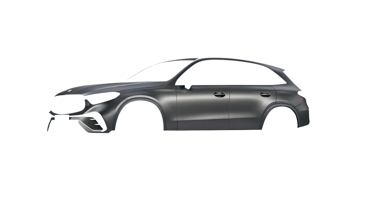 Mercedes-Benz GLC AMG Line 2023 wrapped in Black Rock Grey (Avery Dennison SW900-823-M), front three-quarter view