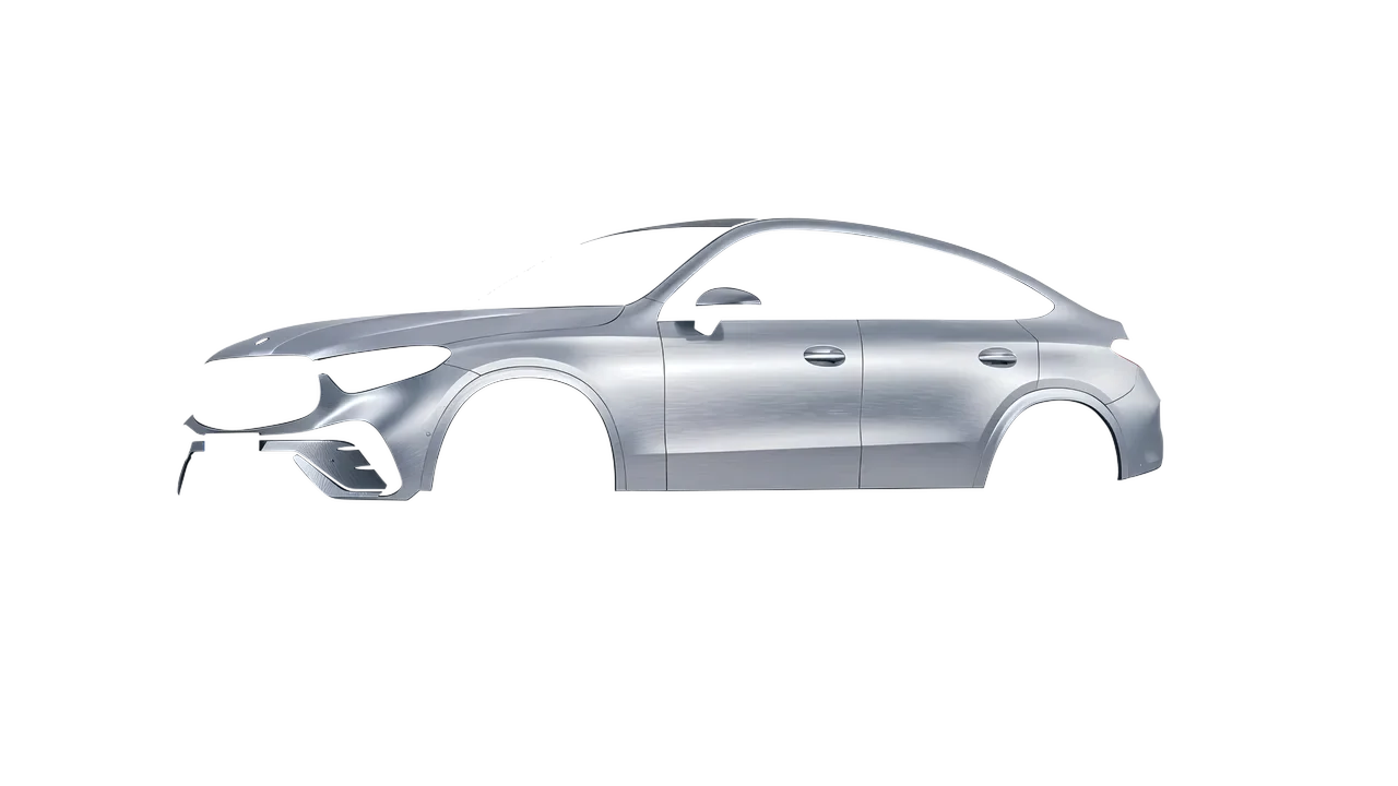 Mercedes-Benz GLC Coupe 2023 wrapped in Brushed Aluminum (Avery Dennison SW900-812-X), front three-quarter view