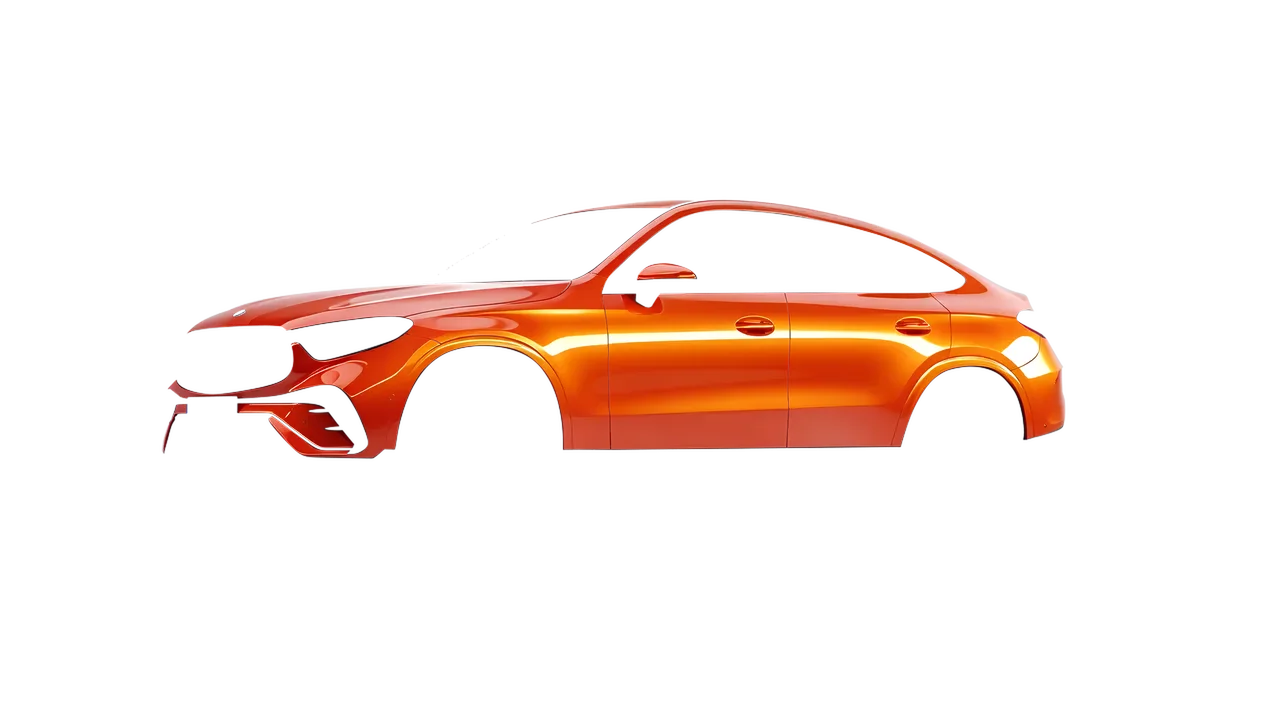 Mercedes-Benz GLC Coupe 2023 wrapped in Fiery Orange (3M G364), front three-quarter view