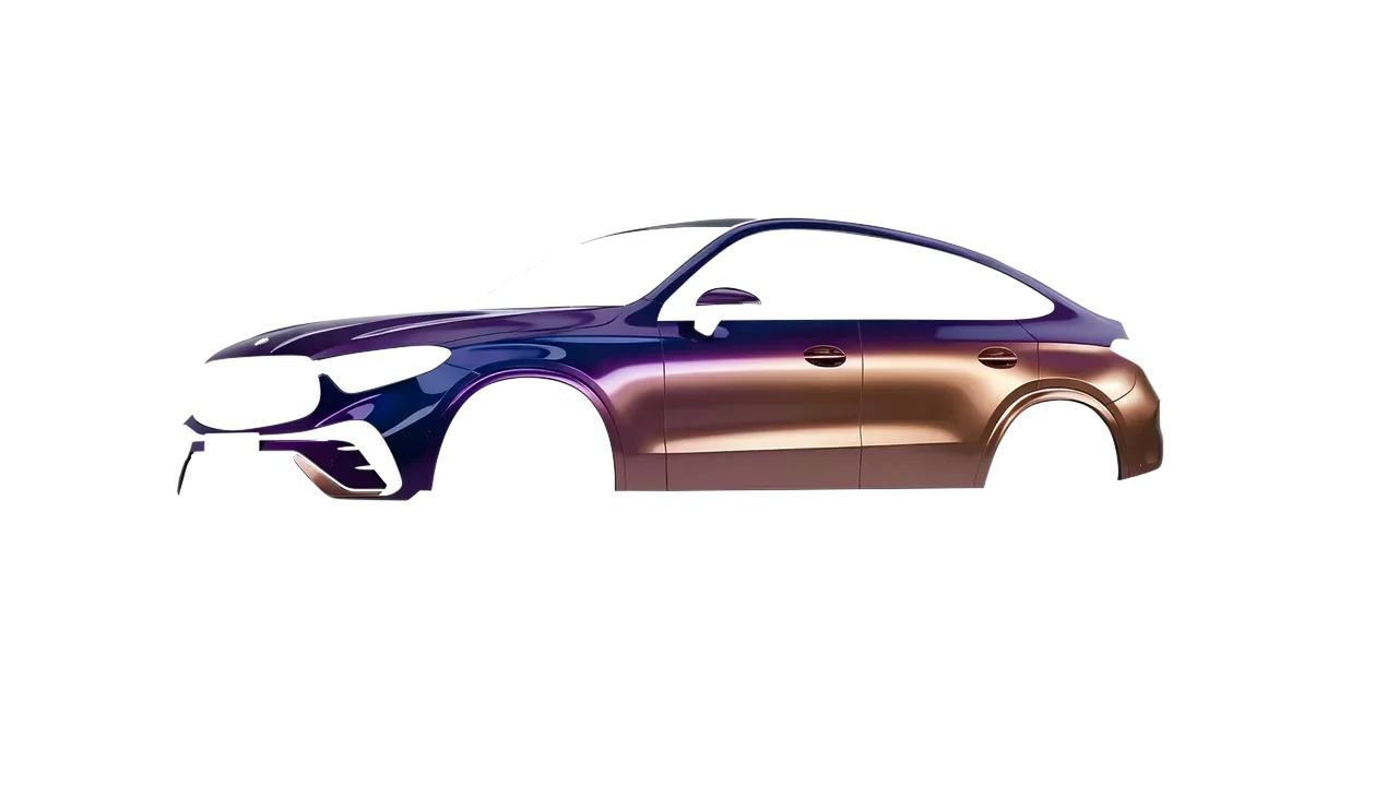 Mercedes-Benz GLC Coupe 2023 wrapped in Gloss Flip Deep Space (3M GP278), front three-quarter view