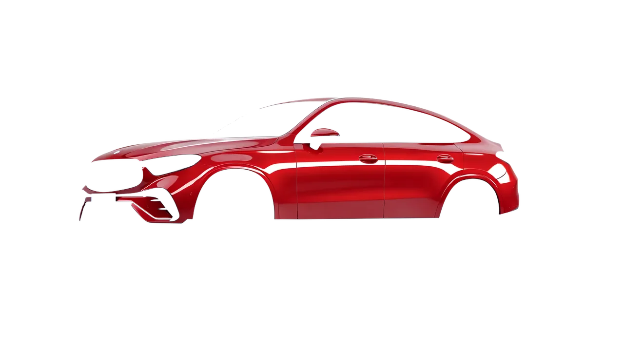 Mercedes-Benz GLC Coupe 2023 wrapped in Hot Rod Red (3M G13), front three-quarter view