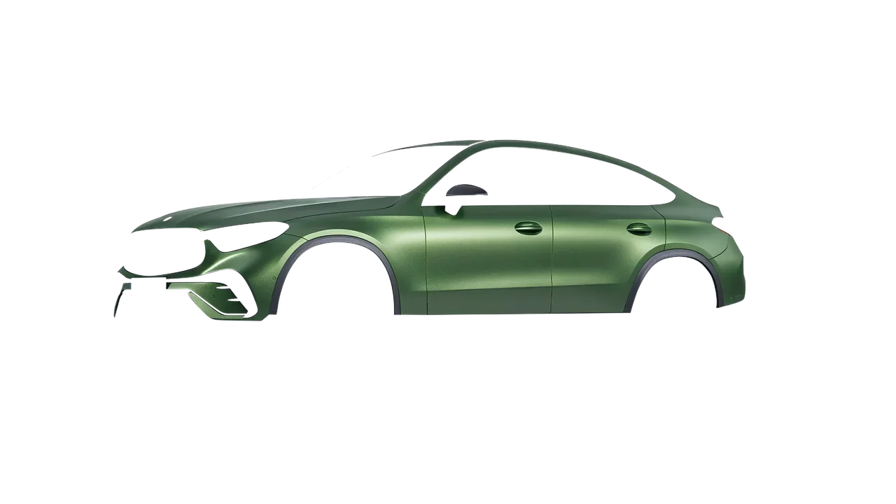 Mercedes-Benz GLC Coupe 2023 wrapped in Apple Green (Avery Dennison SW900-745-M), front three-quarter view