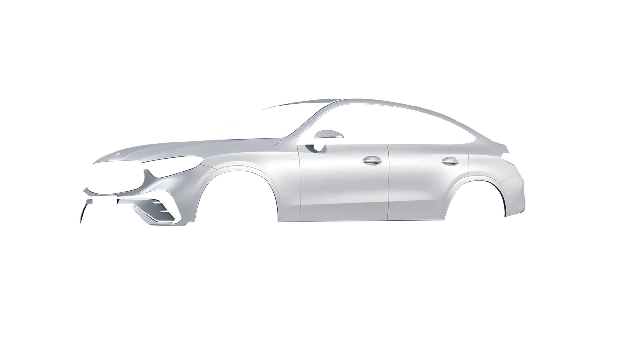 Mercedes-Benz GLC Coupe 2023 wrapped in Matte Silver (3M M21), front three-quarter view