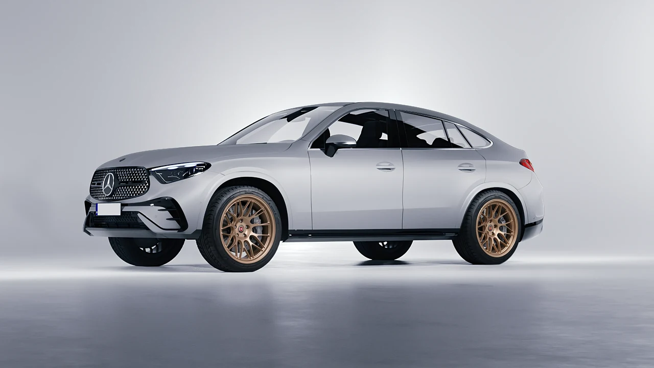 Mercedes-Benz GLC Coupe 2023 on HRE Performance Wheels 300-GTS forged wheels, front three-quarter view