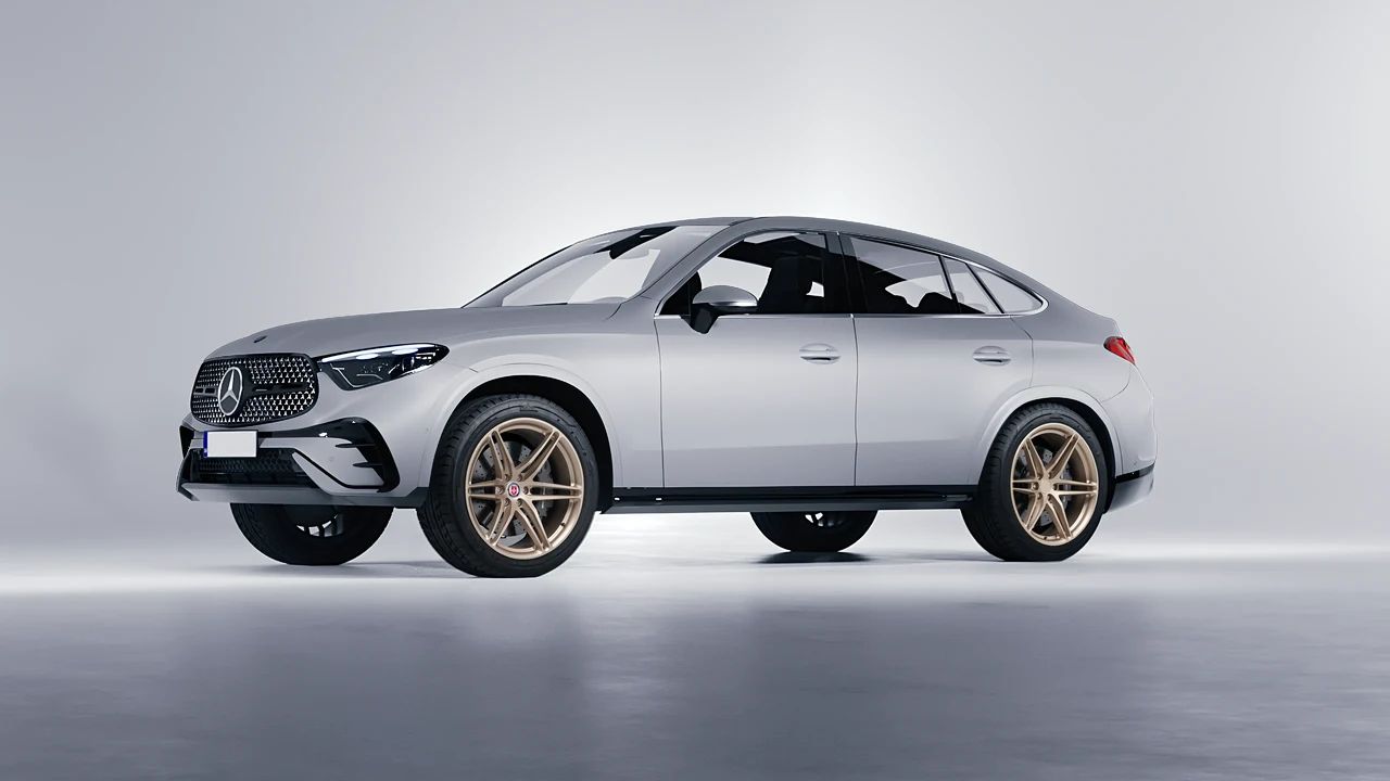 Mercedes-Benz GLC Coupe 2023 on HRE Performance Wheels P106 forged wheels, front three-quarter view