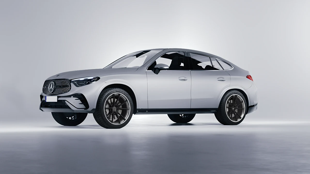 Mercedes-Benz GLC Coupe 2023 on HRE Performance Wheels S104 forged wheels, front three-quarter view