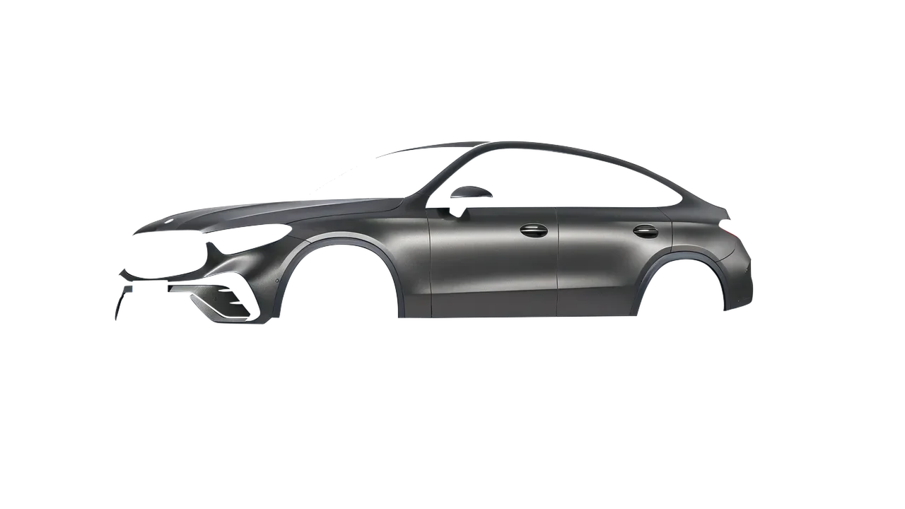 Mercedes-Benz GLC Coupe 2023 wrapped in Black Rock Grey (Avery Dennison SW900-823-M), front three-quarter view