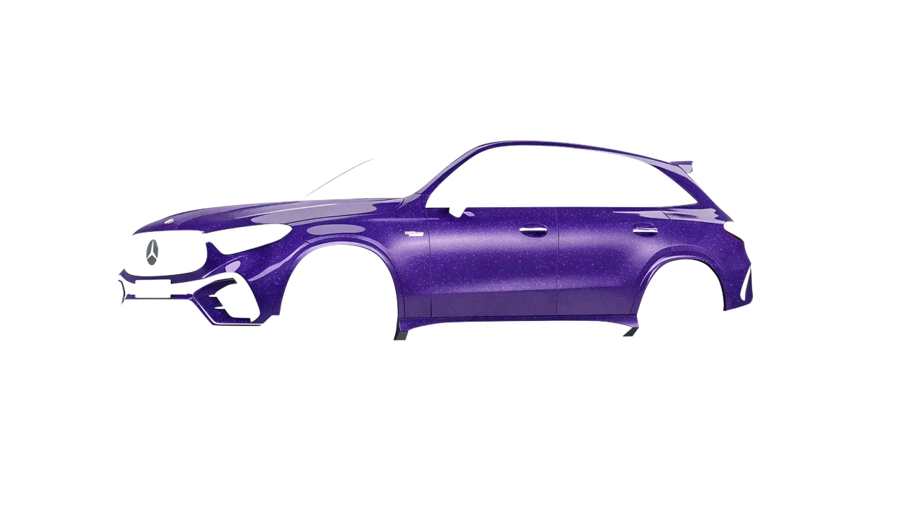 Mercedes-Benz Glc63 S AMG E Performance 2023 wrapped in Purple (Avery Dennison SW900-587-D), front three-quarter view