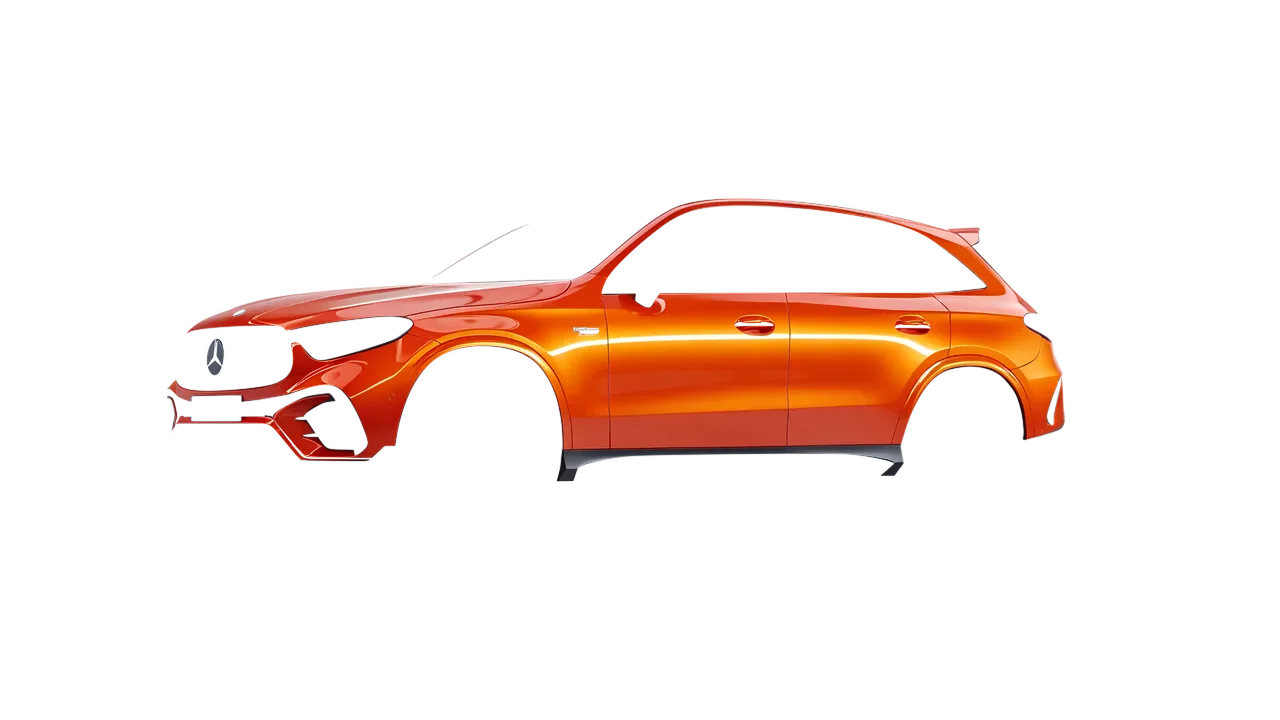 Mercedes-Benz Glc63 S AMG E Performance 2023 wrapped in Fiery Orange (3M G364), front three-quarter view