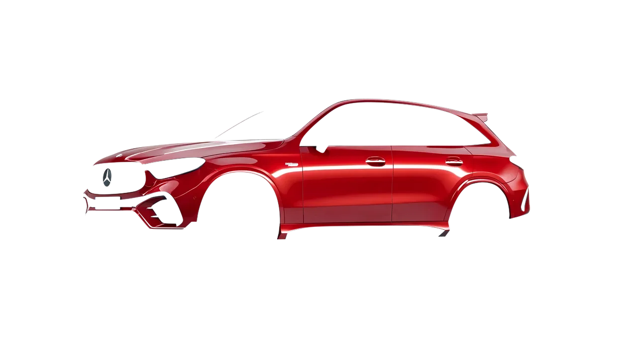Mercedes-Benz Glc63 S AMG E Performance 2023 wrapped in Hot Rod Red (3M G13), front three-quarter view