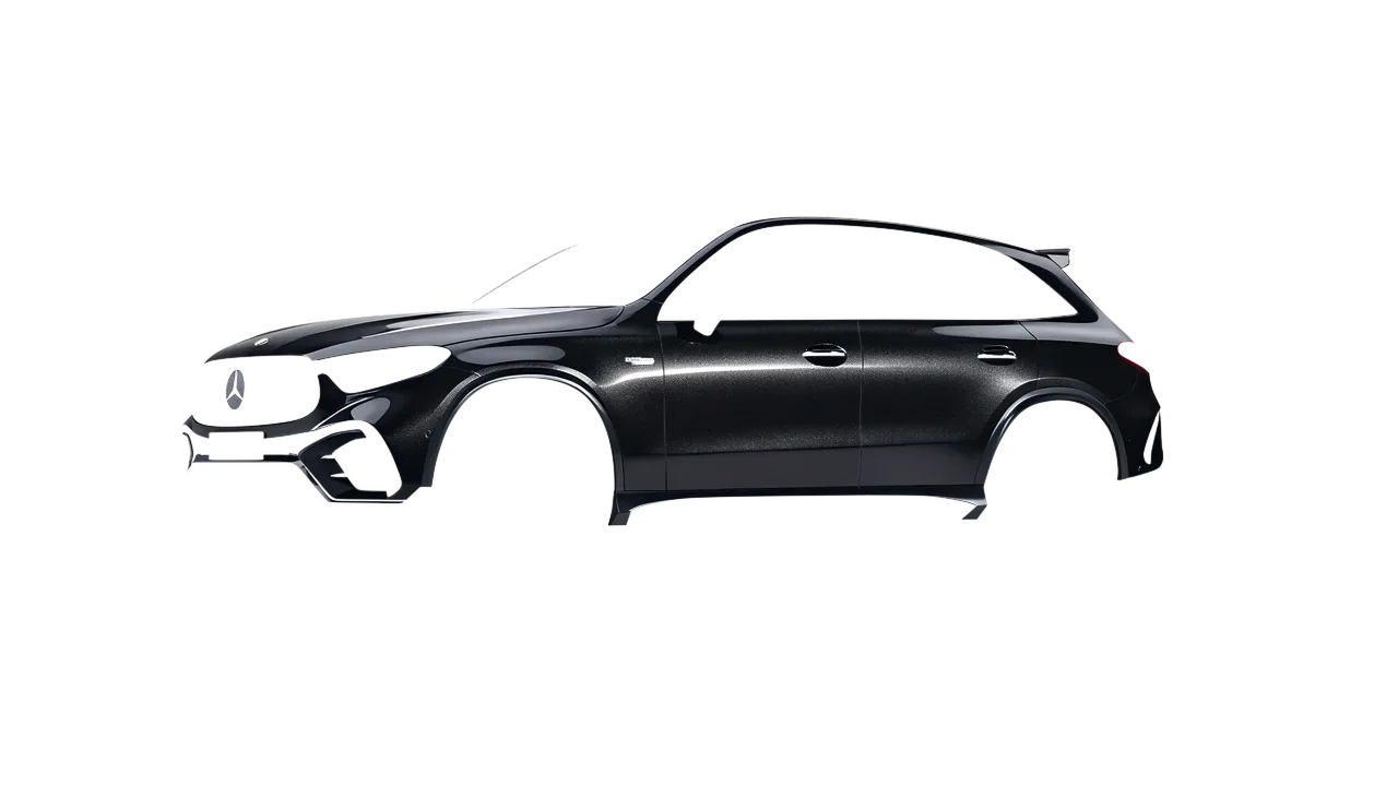 Mercedes-Benz Glc63 S AMG E Performance 2023 wrapped in Mystery Black (Avery Dennison SW900-184-M), front three-quarter view