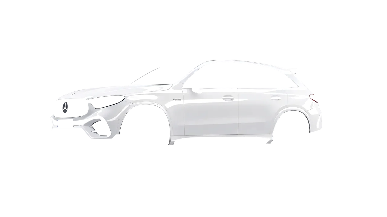 Mercedes-Benz Glc63 S AMG E Performance 2023 wrapped in Gloss White (3M G10), front three-quarter view