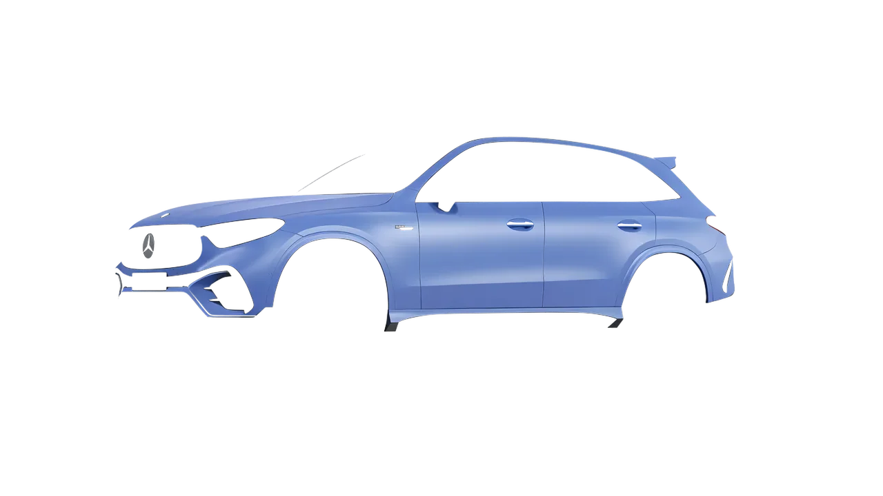 Mercedes-Benz Glc63 S AMG E Performance 2023 wrapped in Dreamline Blue (Avery Dennison SW900-616-O), front three-quarter view