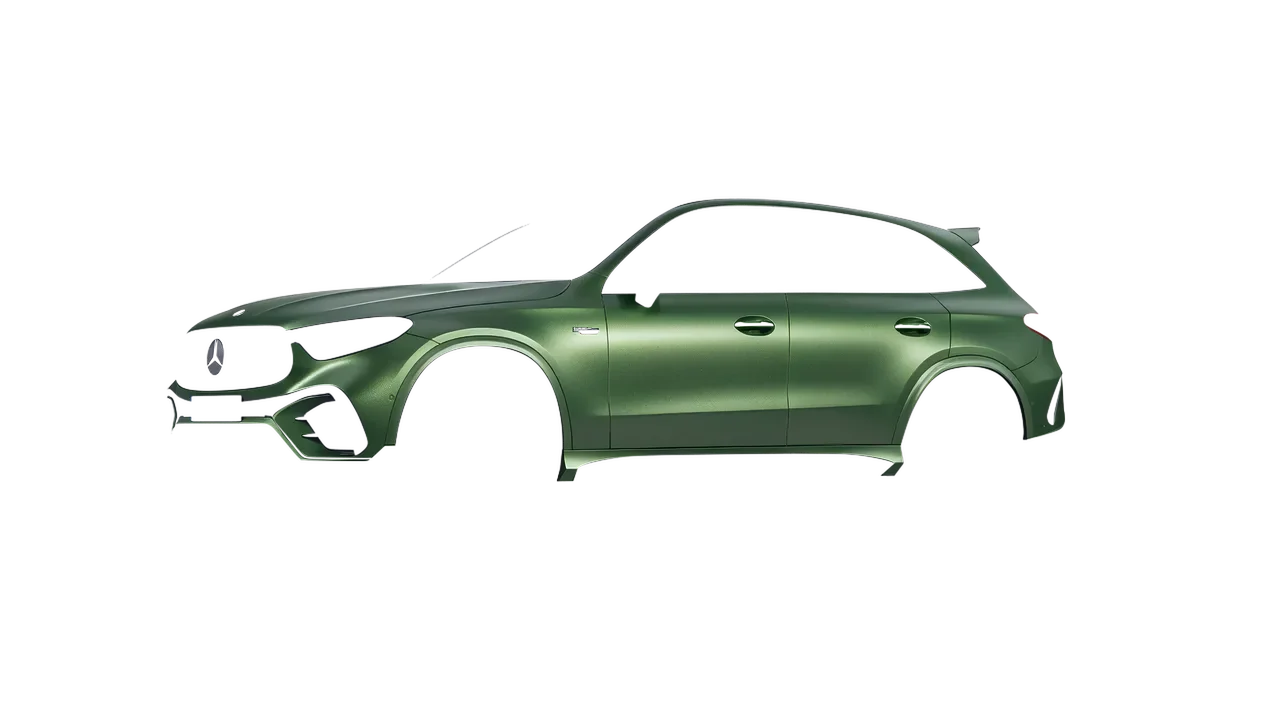 Mercedes-Benz Glc63 S AMG E Performance 2023 wrapped in Apple Green (Avery Dennison SW900-745-M), front three-quarter view
