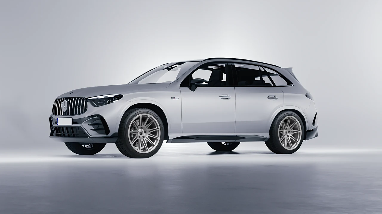Mercedes-Benz Glc63 S AMG E Performance 2023 on HRE Performance Wheels 301M forged wheels, front three-quarter view