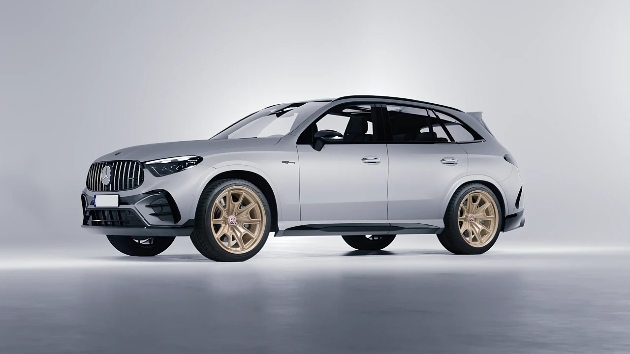 Mercedes-Benz Glc63 S AMG E Performance 2023 on HRE Performance Wheels 427M forged wheels, front three-quarter view