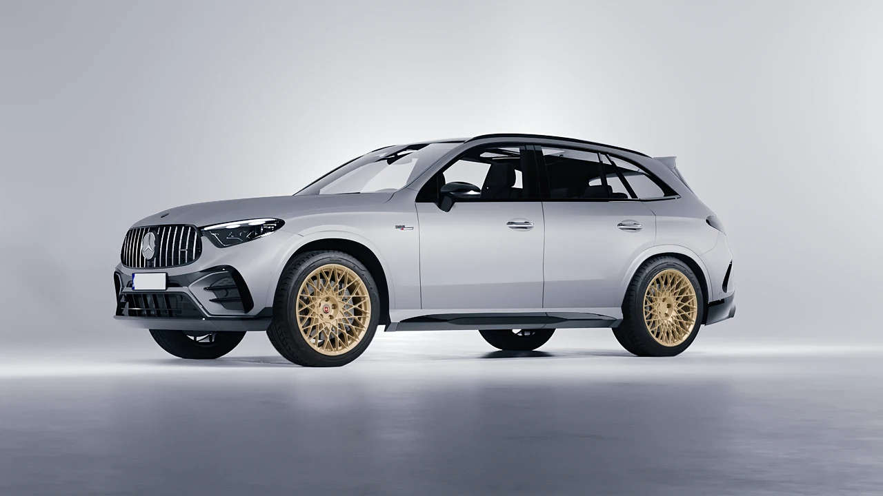 Mercedes-Benz Glc63 S AMG E Performance 2023 on HRE Performance Wheels 501M forged wheels, front three-quarter view
