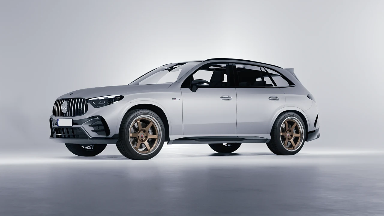 Mercedes-Benz Glc63 S AMG E Performance 2023 on HRE Performance Wheels C106 forged wheels, front three-quarter view