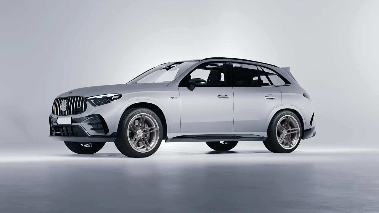 Mercedes-Benz Glc63 S AMG E Performance 2023 on HRE Performance Wheels G-Code forged wheels, front three-quarter view